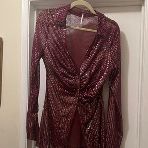 Free People Sparkling burgandy Sequin Blouse